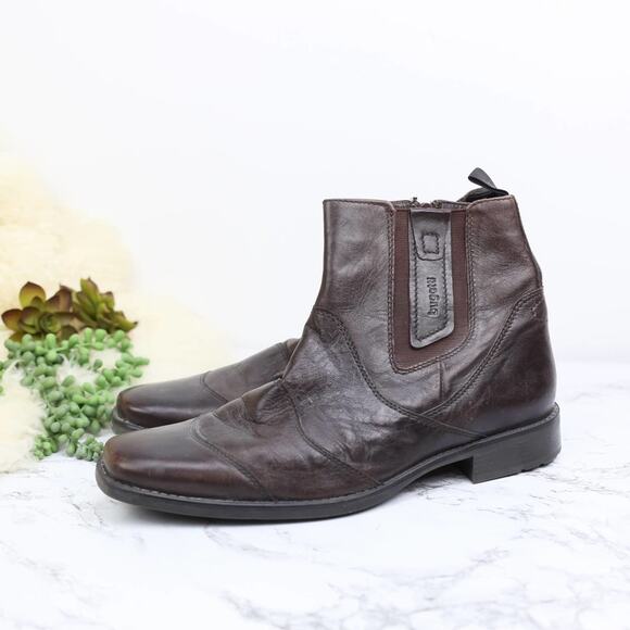 Bugatti Brown Leather Chelsea Boots Size Zip Closure Square Toe SIZE 45 EU/12 US - Picture 1 of 6